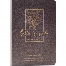Bíblia Sagrada Letra Gigante, Edição com Letras Vermelhas e Harpa Cristã, Capa Semiflexível Floral Vinho