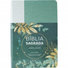 Bíblia Sagrada Letra Grande, Edição com Letras Vermelhas e Harpa Cristã, Capa Semiflexível Floral Verde