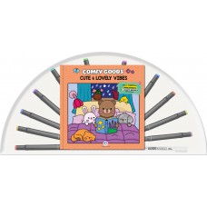 Cute and lovely vibes - Livro para colorir com 12 canetinhas